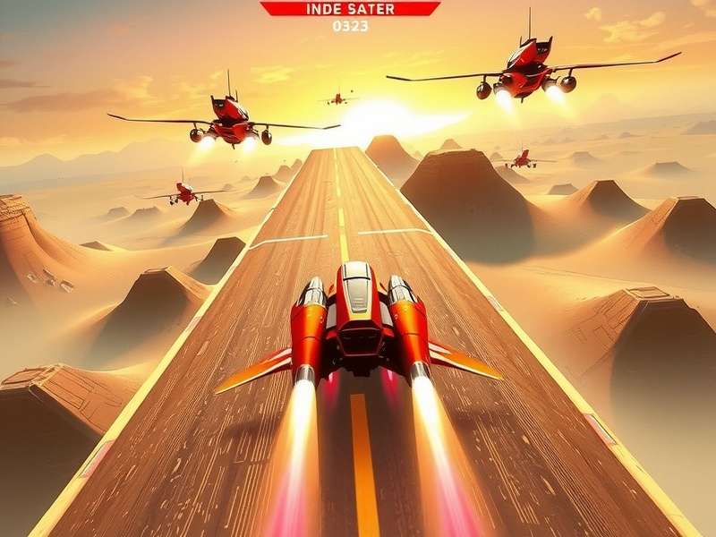 Jet Storm Pioneer gameplay screenshot showing futuristic vehicles racing through Indian landscapes